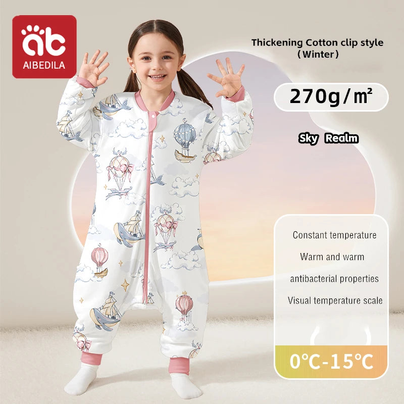 AIBEDILA Kids Onesie Boys Girls Long Sleeve Bamboo Cotton Pajamas Children Winter Cartoon Pyjama Baby Sleepwear Sleeping Bag
