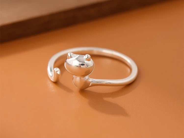Cute Cat Sterling Silver Ring | Adjustable Animal Design | Women | USA Australia
