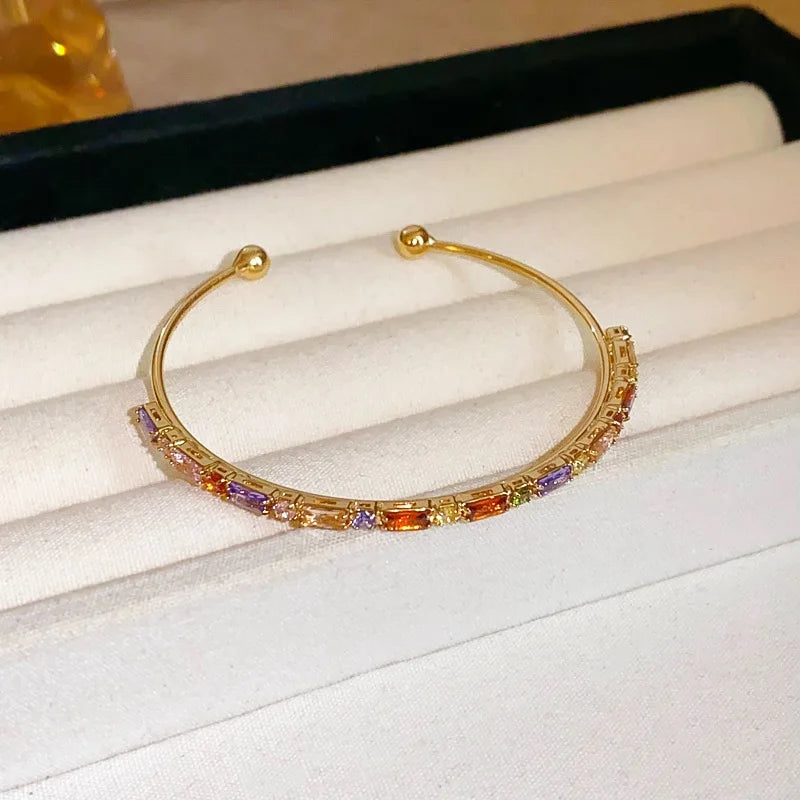Full Zircon Cuff Bracelet | Gold Plated Copper Minimalist Bangle | USA Australia