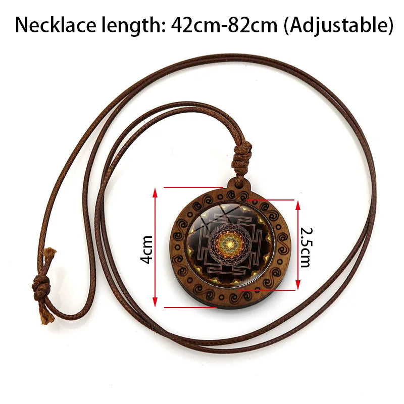 Vintage Archangel Metatron Cube Wooden Necklace | Sacred Geometry
