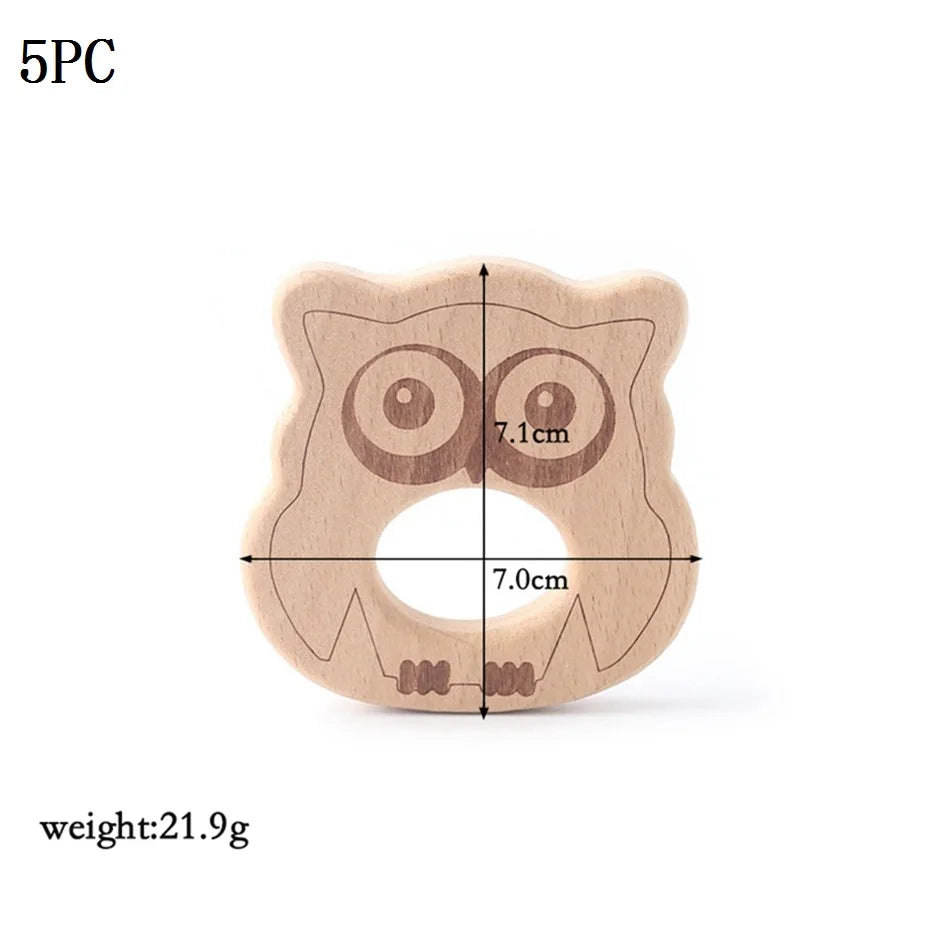 5-Pack Wooden Teether Set | BPA Free Animal Shapes | Hedgehog & Bird | USA