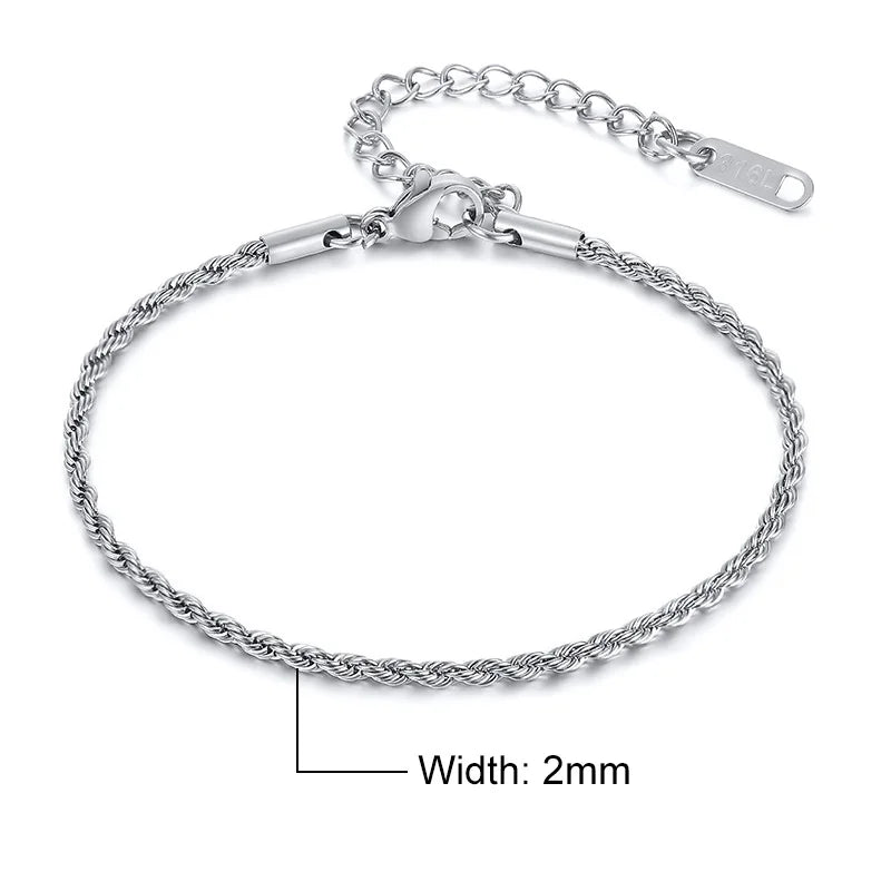 Unisex Rope Chain Bracelet | Stainless Steel Twisted Links | Women Men | USA