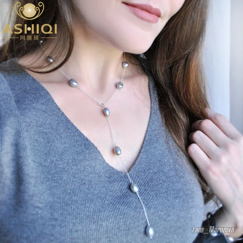 ASHIQI 925 Sterling Silver Baroque Pearl Necklace | Vintage Handmade | USA Australia