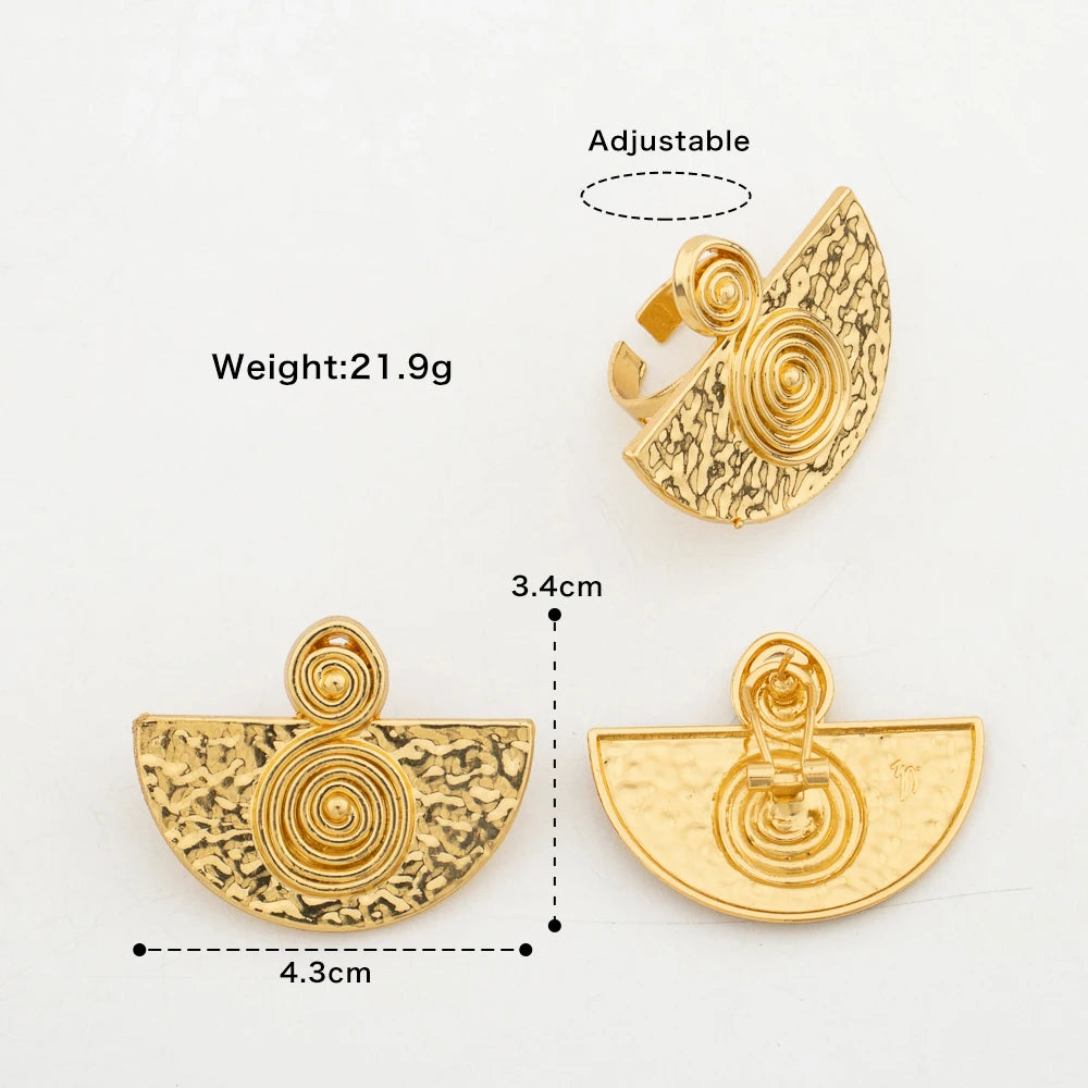 4sets Earrings with Ring Luxury Dubai African Gold Color Jewelry Sets for Women Weddings Bride Party Geometry Jewellry Accessory