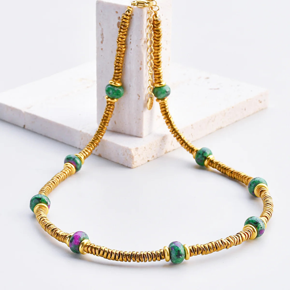 Natural Stone Beaded Bracelet | Colorful Bohemian Gold Chain | Women | USA