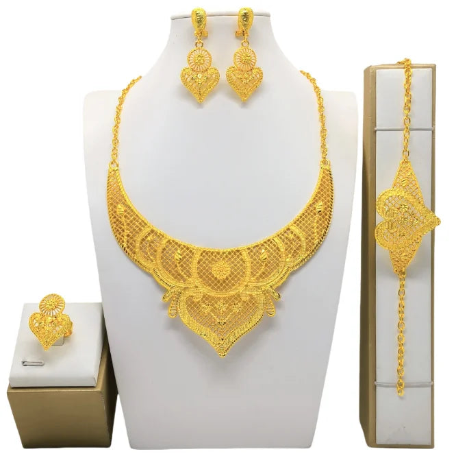 Luxury Dubai Gold Wedding Jewelry Set | African Bridal Gift 4-Piece | USA Australia