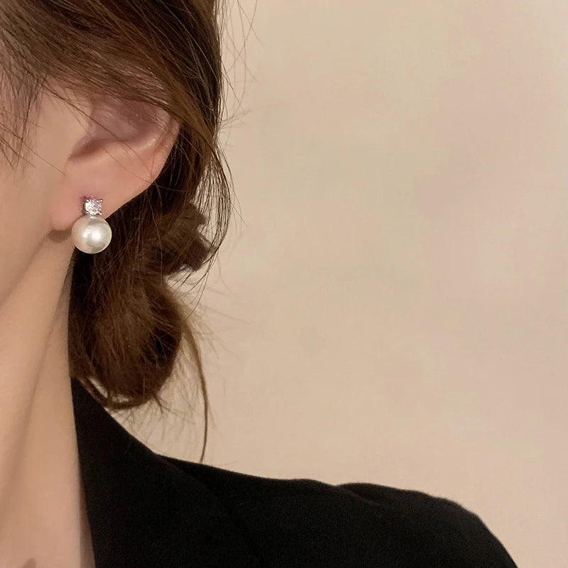 Classic Pearl Pendant Stud Earrings - Elegant Drop Earrings for Women