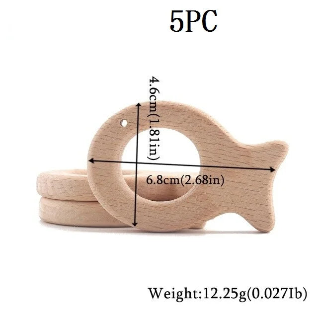 5-Pack Wooden Teether Set | BPA Free Animal Shapes | Hedgehog & Bird | USA