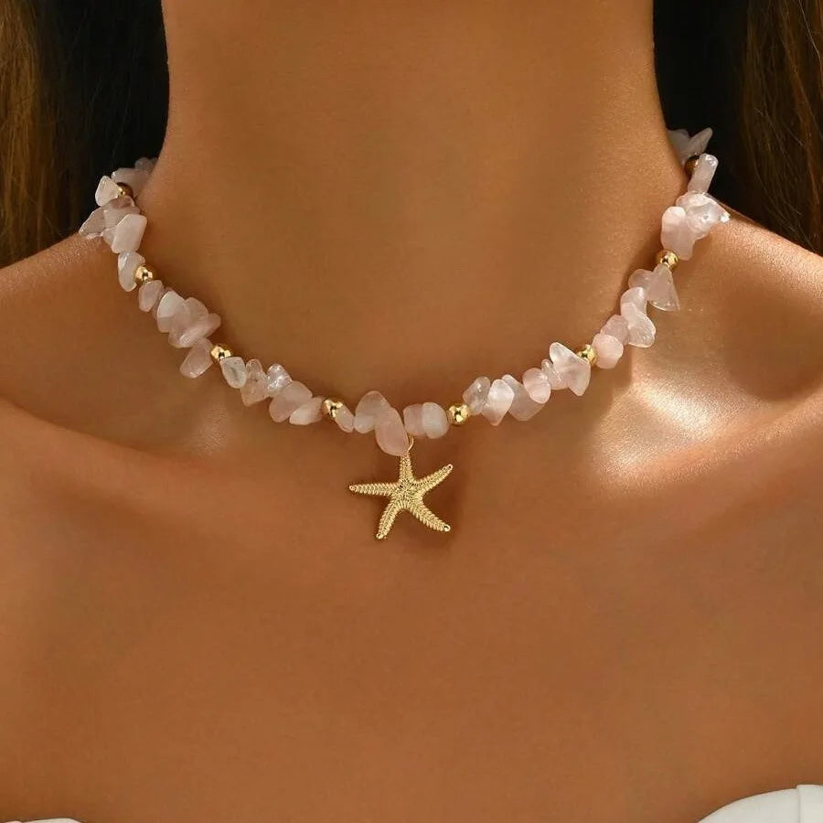 Bohemian Starfish Beach Necklace for Women | Pearl Beaded Choker | Summer | USA