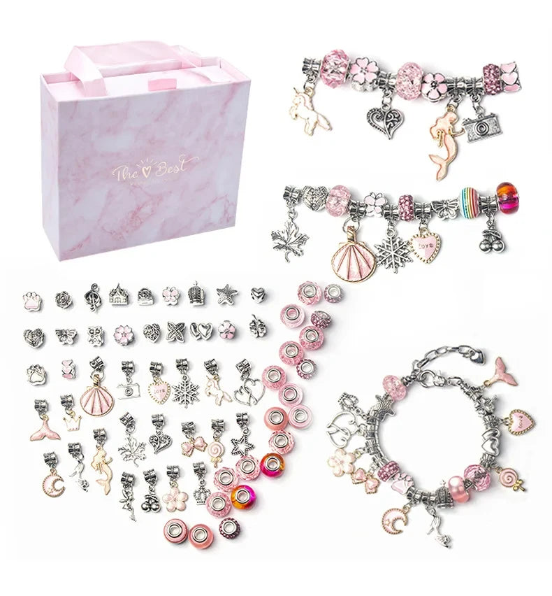 Girl DIY Handmade Beaded Jewelry Kit | Charm Bracelet Set | Craft Toy Gift | USA