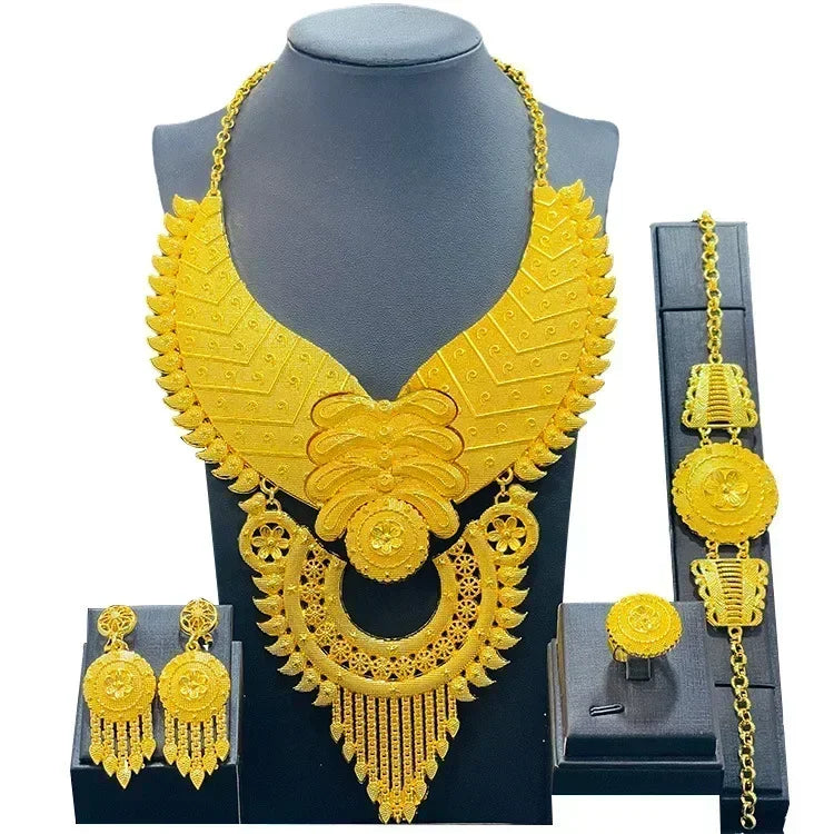 Luxury Dubai Gold Wedding Jewelry Set | African Bridal Gift 4-Piece | USA Australia