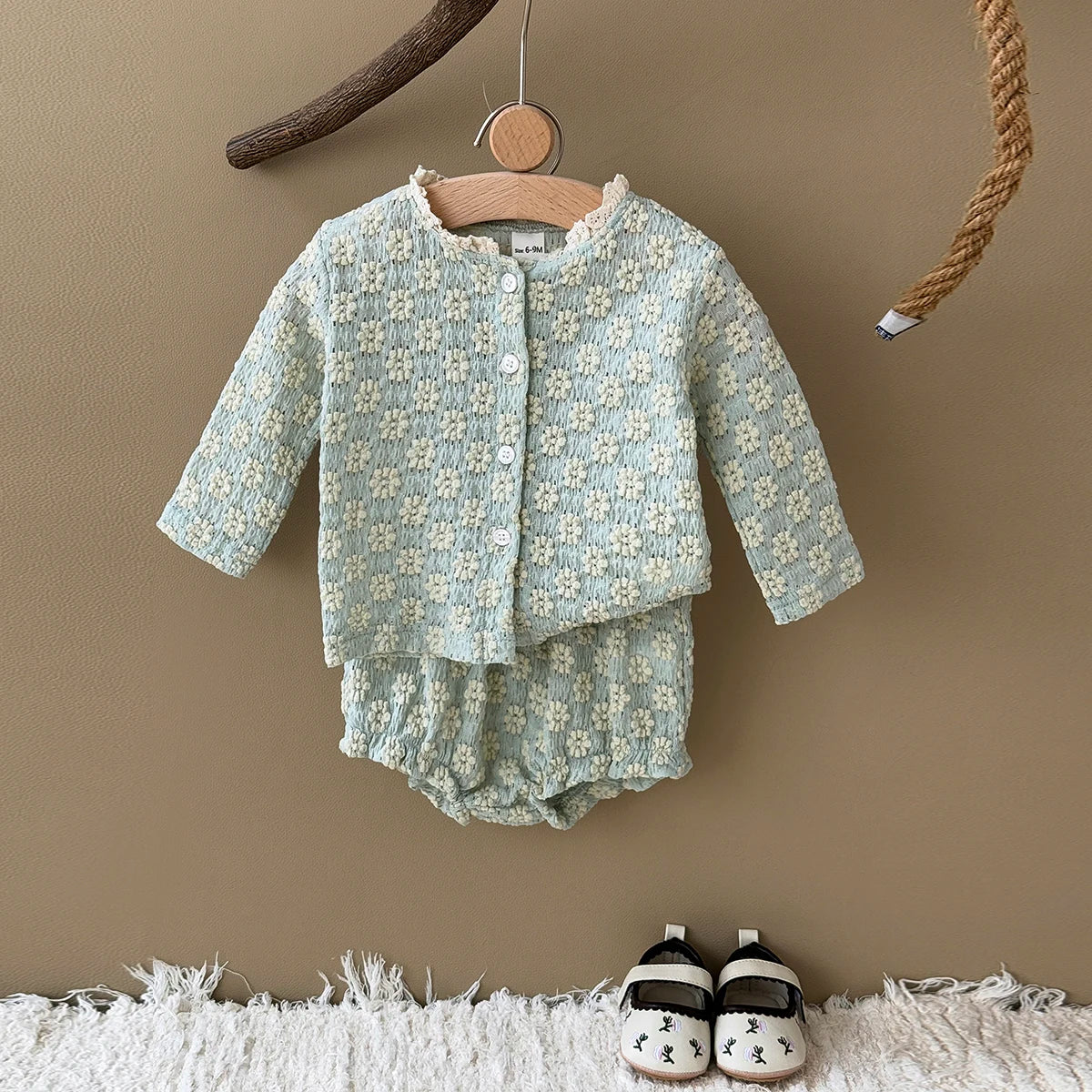 Summer Hot European Style Style Floral Embroidery Baby Onesie Set Breathable Long Sleeve Top + Shorts Baby 2Pcs Set