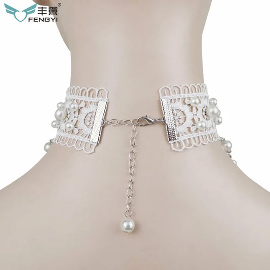 White Pearl Lace Necklace & Earrings Set | Lolita Fashion Accessories