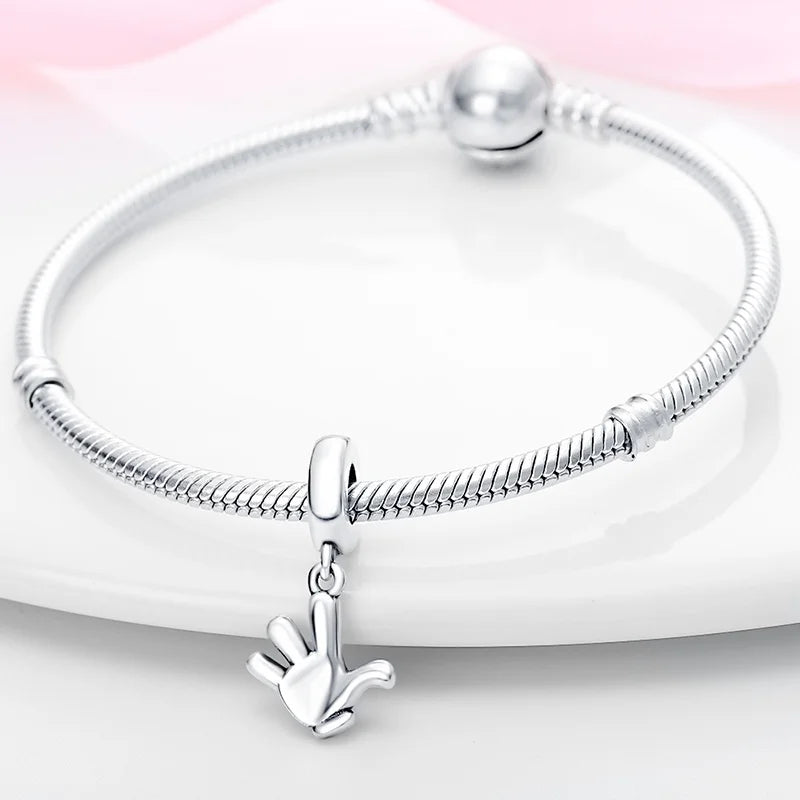 Cute Hand Pendant Charm Beads For Original 3mm 925 Silver Bracelet Necklace DIY Fine Jewellery Gifts Hot Sale