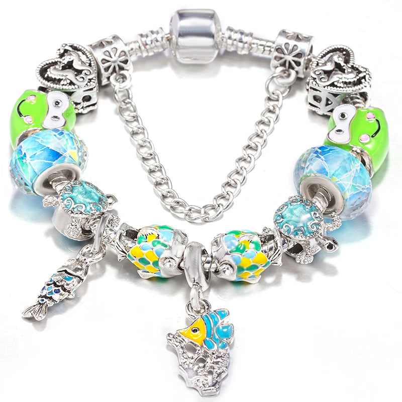 Blue Ocean Turtle Charm Bracelet | Starfish Dolphin Beads | Women Kids | USA