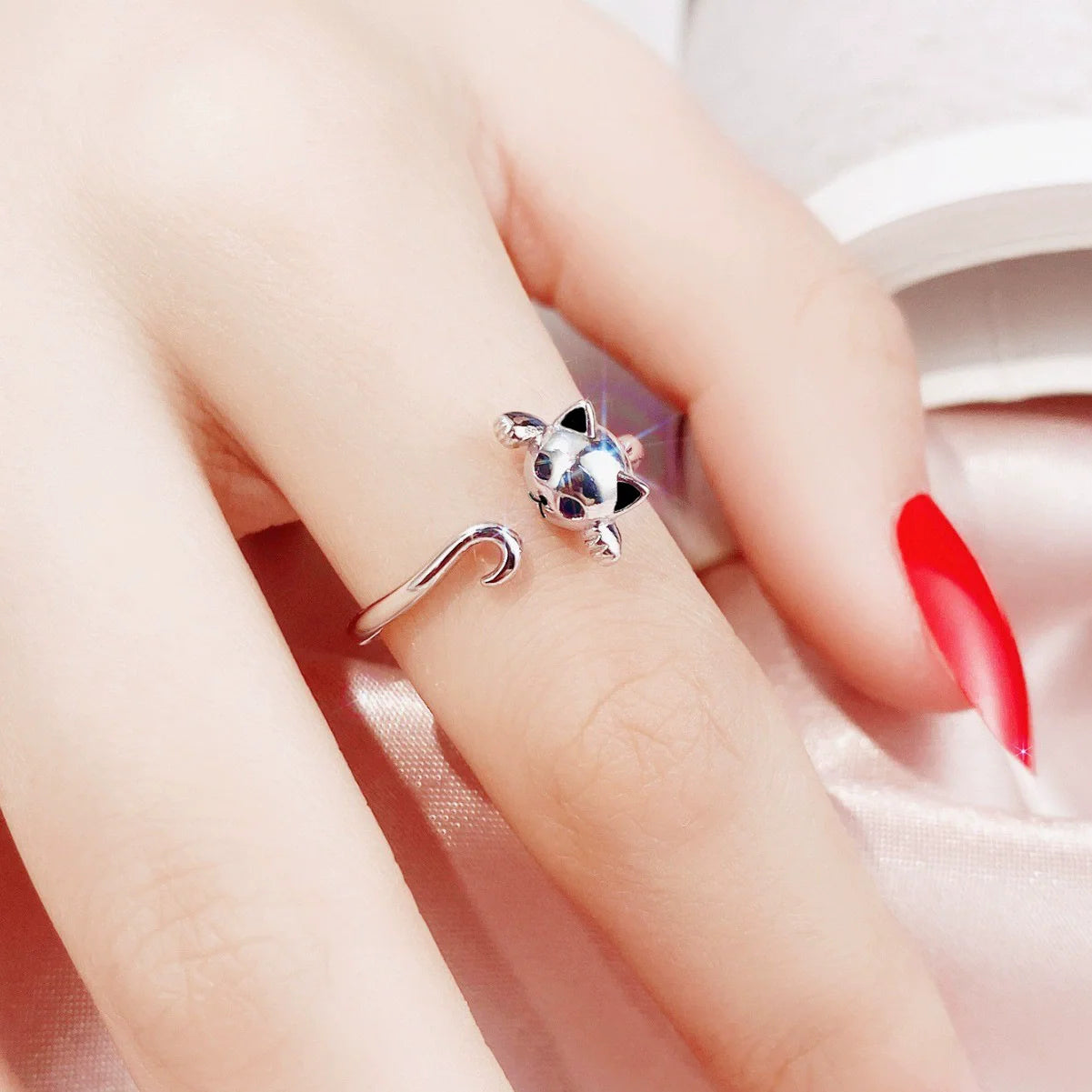 Sterling Silver Flower Bow Ring - Love Combination Adjustable Design