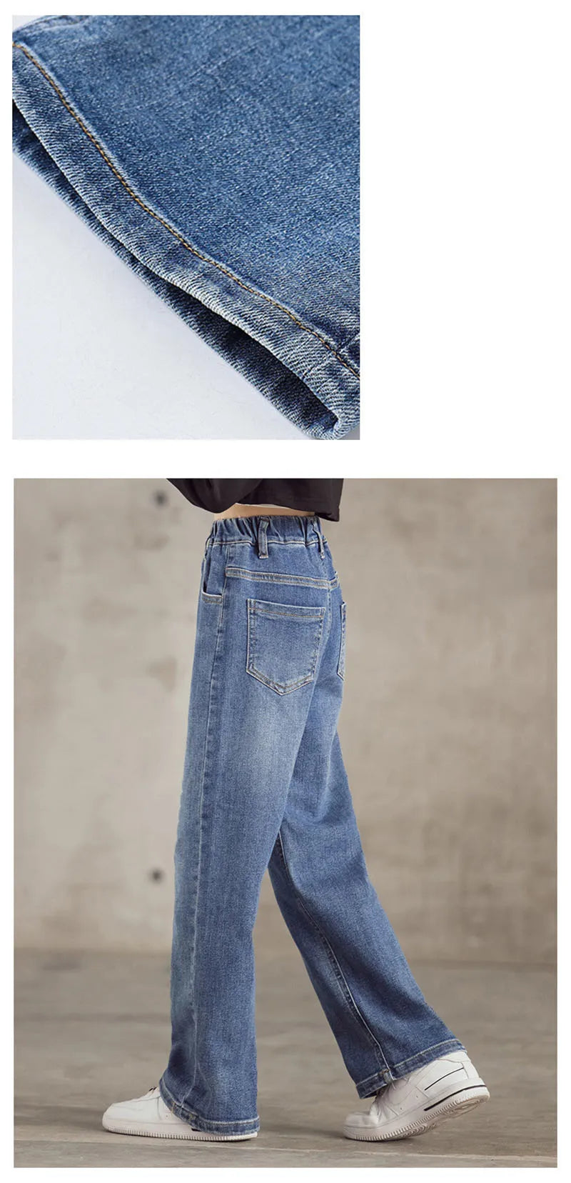 Spring Kids Jeans | Girls Solid Color Loose Wide Leg Pants | Ages 3-9 | USA