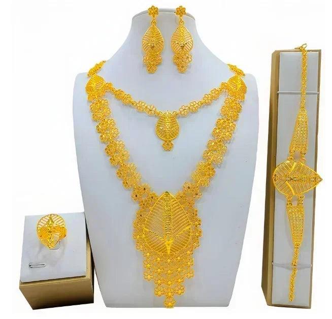 Luxury Dubai Gold Wedding Jewelry Set | African Bridal Gift 4-Piece | USA Australia