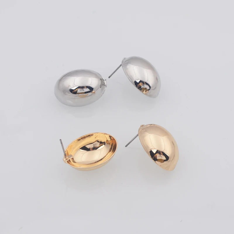 Hollow Oval Stud Earrings - Exquisite Metal Smooth OL Style