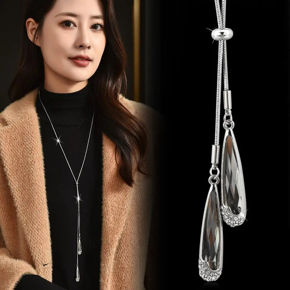 Vintage Crystal Sweater Chain 2025 | Water Drop Long Necklace | Wedding Party