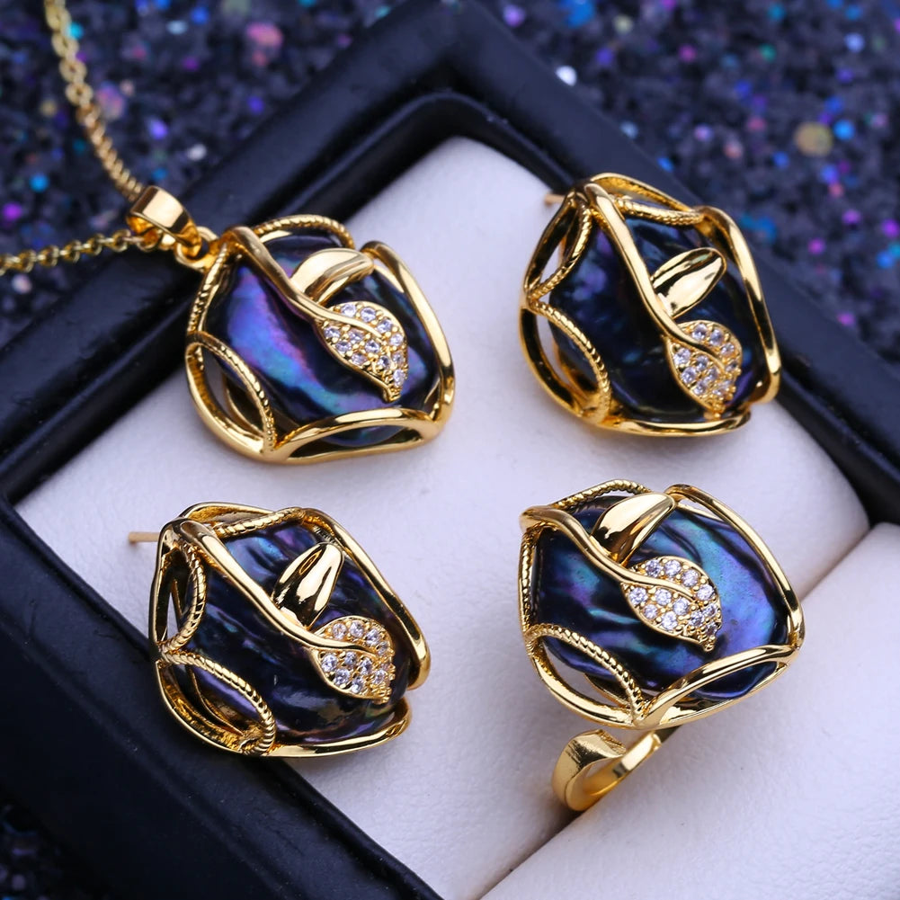 FENASY 925 Sterling Silver Jewelry Sets Big Baroque Natural Pearl Stud Earrings Custom Luxury Necklaces Rings For Women
