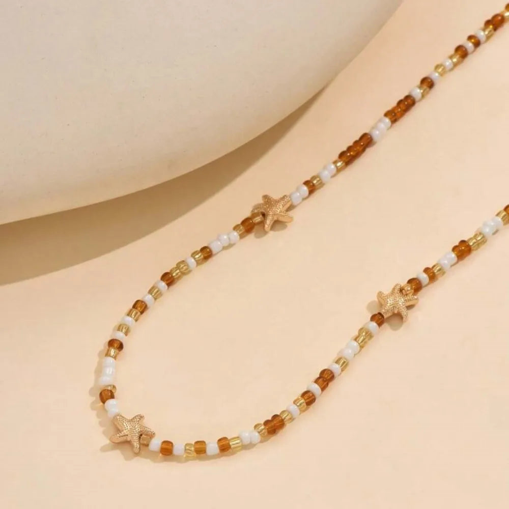 Bohemian Starfish Beach Necklace for Women | Pearl Beaded Choker | Summer | USA
