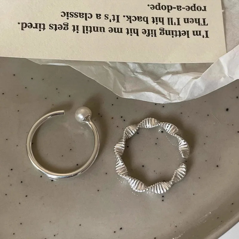Sterling Silver Flower Bow Ring - Love Combination Adjustable Design