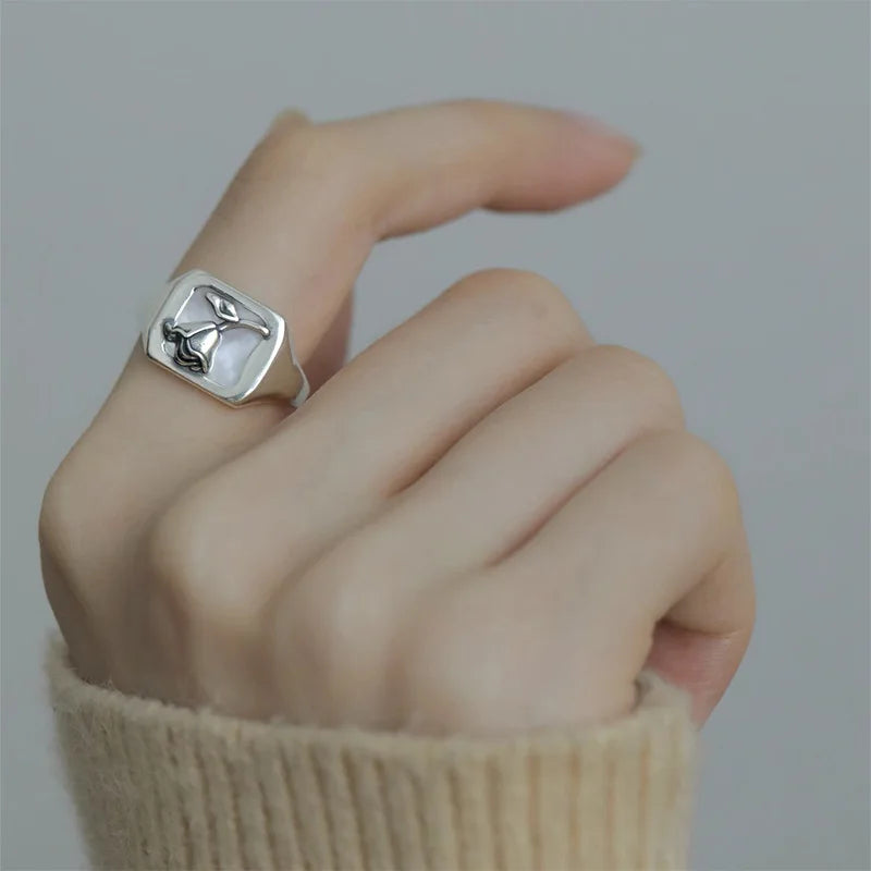 Sterling Silver Flower Bow Ring - Love Combination Adjustable Design