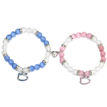 Magnetic Cat Couple Bracelets | BFF Heart Matching Set | 2 Pieces | USA Australia