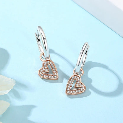925 Sterling Silver Crystal Earrings - Rose Gold Crown Heart Bee Set