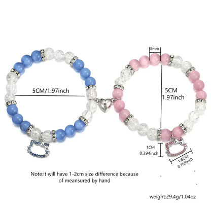 Magnetic Cat Couple Bracelets | BFF Heart Matching Set | 2 Pieces | USA Australia