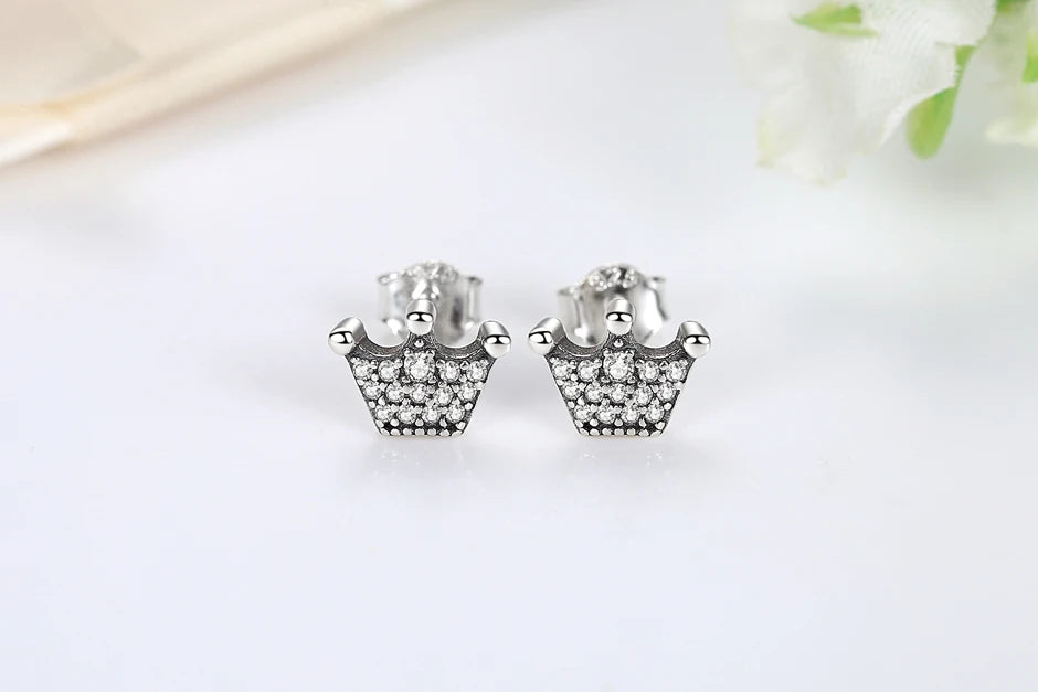 925 Sterling Silver Crystal Earrings - Rose Gold Crown Heart Bee Set
