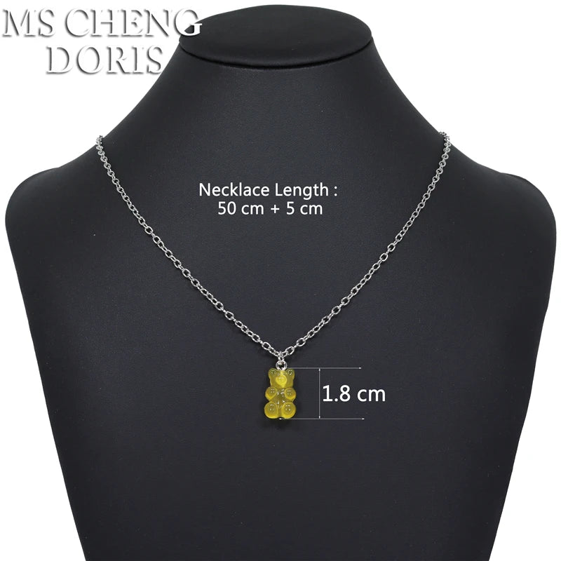 Handmade Cute Resin Gummy Bear Necklace | 33 Styles Colors | Women Girl
