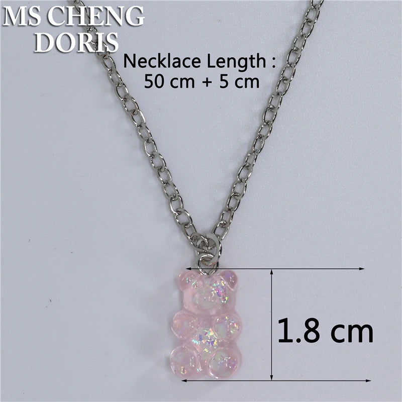 Handmade Cute Resin Gummy Bear Necklace | 33 Styles Colors | Women Girl