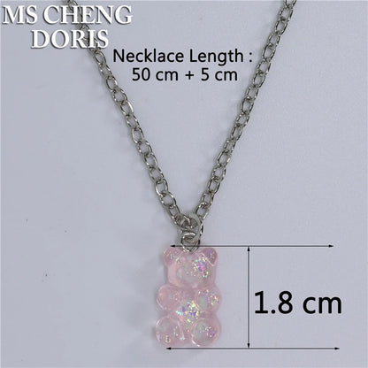 Handmade Cute Resin Gummy Bear Necklace | 33 Styles Colors | Women Girl