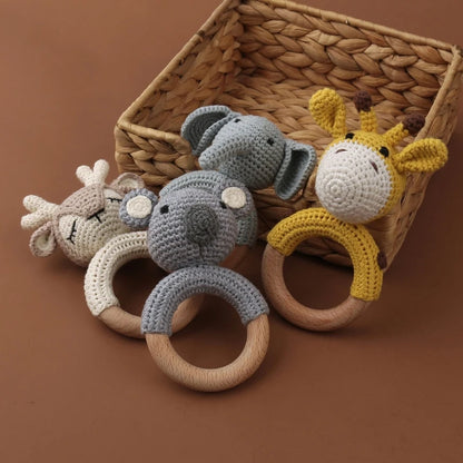 Wooden Giraffe Teether | Crochet Rattle Baby Mobile Toy | USA Australia