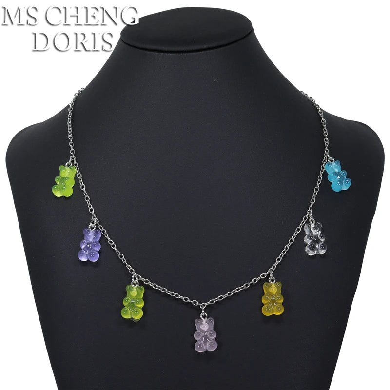 Handmade Cute Resin Gummy Bear Necklace | 33 Styles Colors | Women Girl