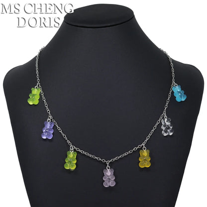Handmade Cute Resin Gummy Bear Necklace | 33 Styles Colors | Women Girl
