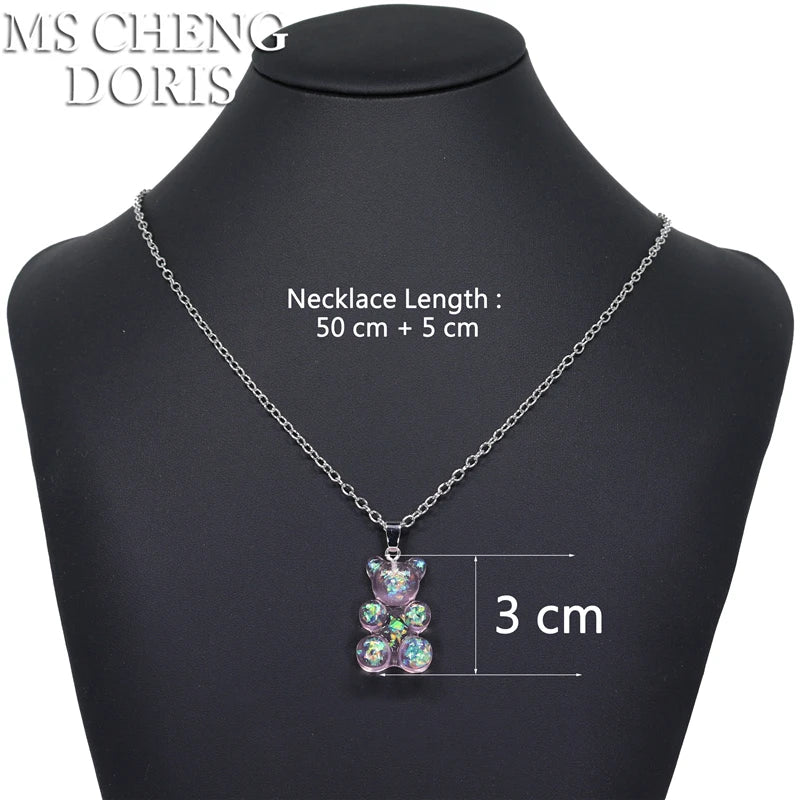Handmade Cute Resin Gummy Bear Necklace | 33 Styles Colors | Women Girl