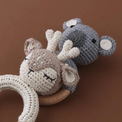 Wooden Giraffe Teether | Crochet Rattle Baby Mobile Toy | USA Australia