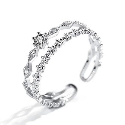 Sterling Silver Flower Lace Ring | CZ Adjustable Korean Fashion | Women | USA