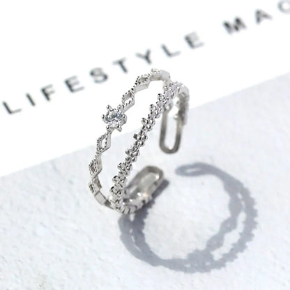 Sterling Silver Flower Lace Ring | CZ Adjustable Korean Fashion | Women | USA