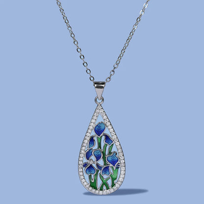 925 Silver Blue Flower Enamel Necklace | Handmade Pendant | USA Australia