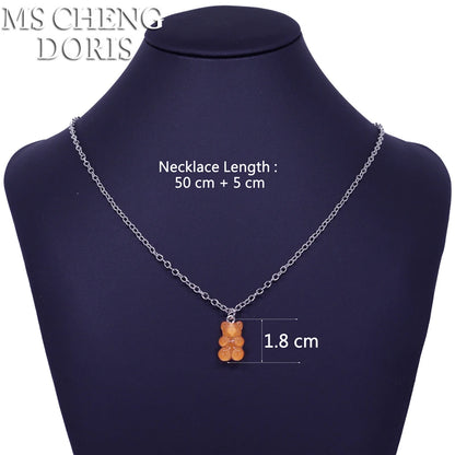Handmade Cute Resin Gummy Bear Necklace | 33 Styles Colors | Women Girl