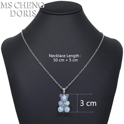 Handmade Cute Resin Gummy Bear Necklace | 33 Styles Colors | Women Girl