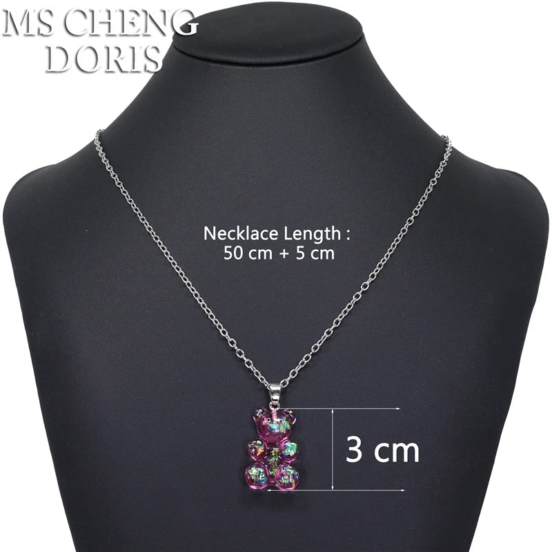 Handmade Cute Resin Gummy Bear Necklace | 33 Styles Colors | Women Girl