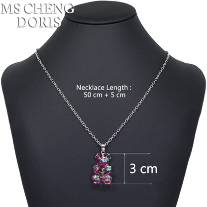 Handmade Cute Resin Gummy Bear Necklace | 33 Styles Colors | Women Girl