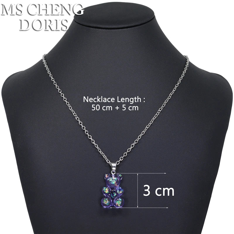 Handmade Cute Resin Gummy Bear Necklace | 33 Styles Colors | Women Girl