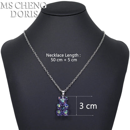 Handmade Cute Resin Gummy Bear Necklace | 33 Styles Colors | Women Girl
