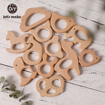 5-Pack Wooden Teether Set | BPA Free Animal Shapes | Hedgehog & Bird | USA
